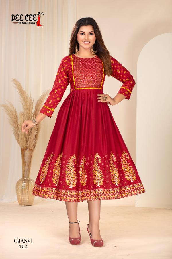 Deecee Ojasvi Flared Printed Rayon Anarkali Kurtis Collection